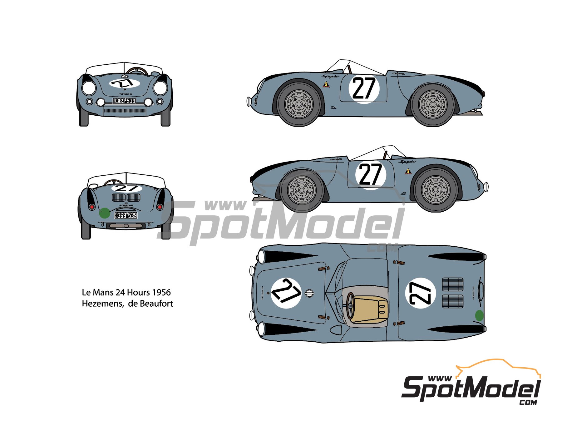 Porsche 550 Spyder - 24 Hours Le Mans 1955 and 1954. Marking / livery in  1/24 scale, designed by J Banks and manufactured by Print Lab Decals (ref.  PL